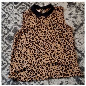 Bongo Leopard Print Sleeveless Blouse Collared Flowy Top Size XL